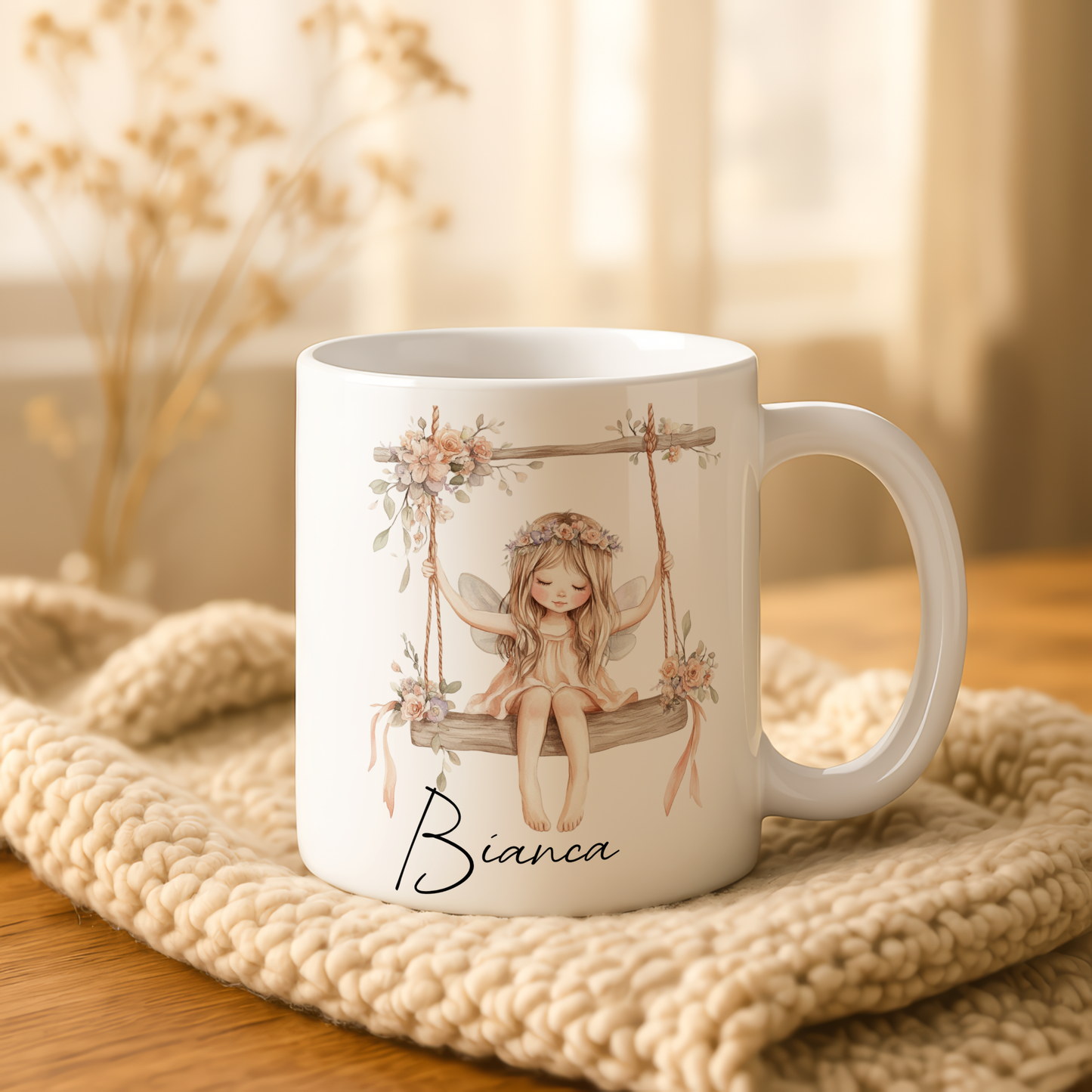 Personalised Fairy Girl Mug | Custom Name Gift | Magical Swing Design | Gift for Girls & Women