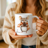 Personalised Mouse Mug | Custom Name Gift | Cosy Autumn Mouse Design | Gift for Her