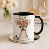 Personalised Deer Mug | Custom Name Gift | Floral Fawn Design | Gift for Girls & Women