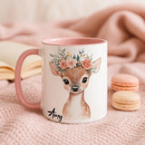 Personalised Deer Mug | Custom Name Gift | Floral Fawn Design | Gift for Girls & Women