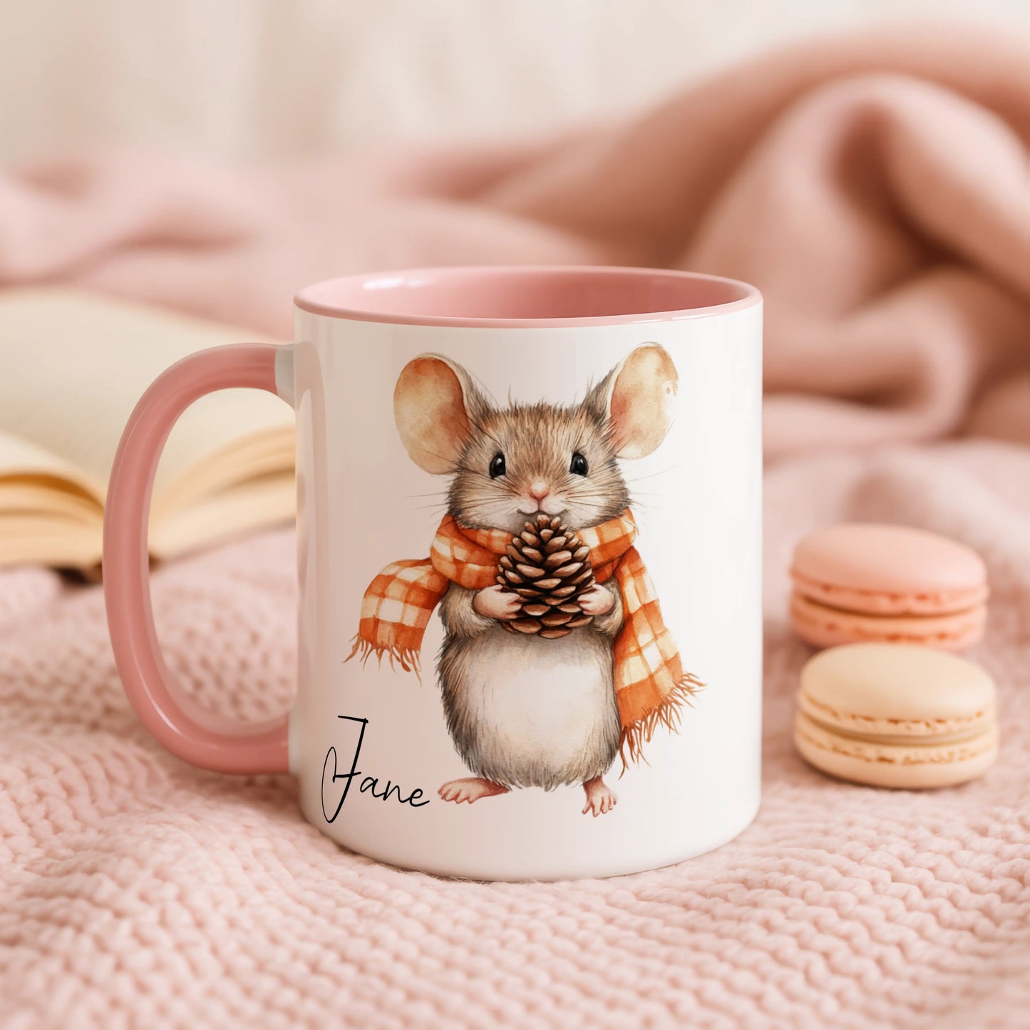 Personalised Mouse Mug | Custom Name Gift | Cosy Autumn Mouse Design | Gift for Her
