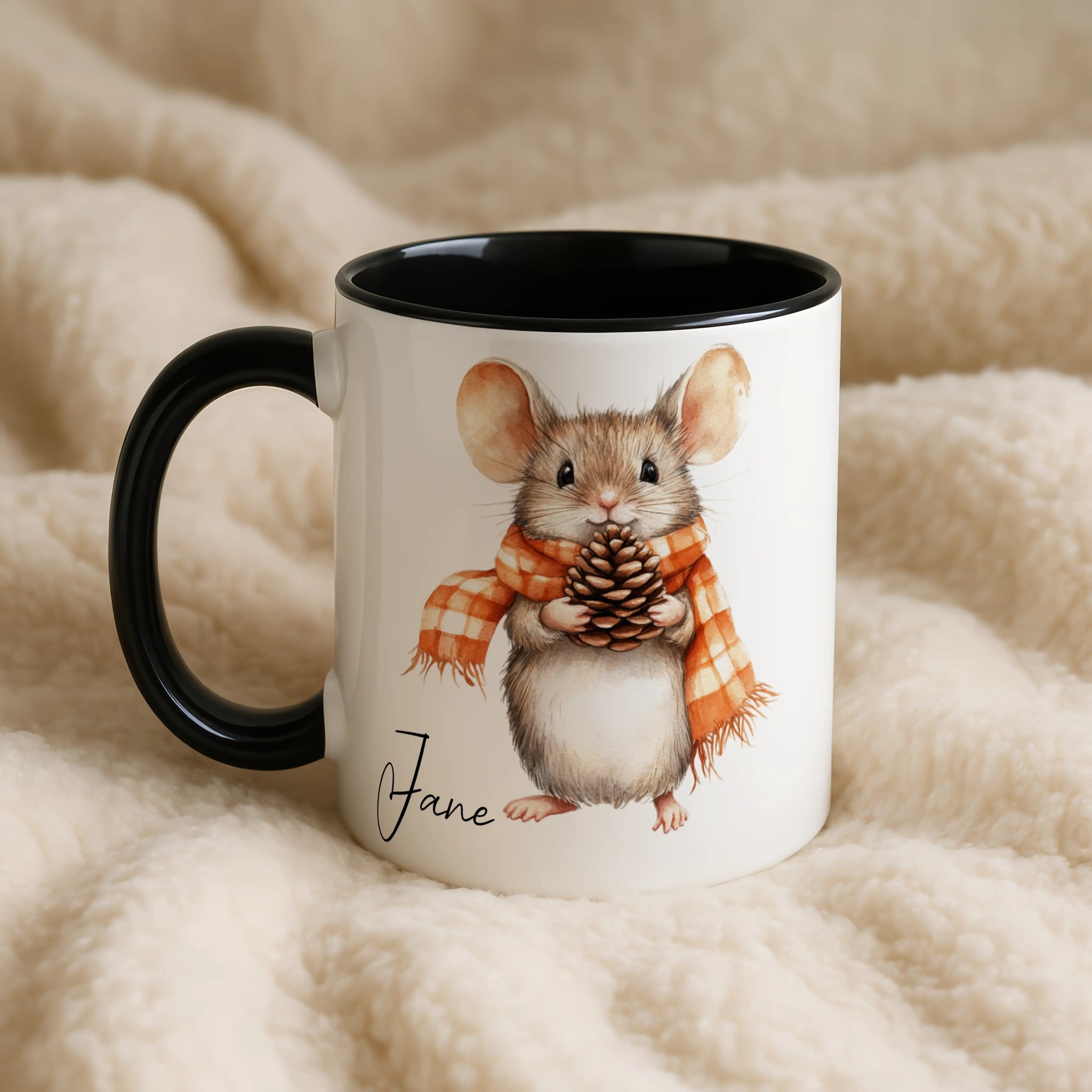 Personalised Mouse Mug | Custom Name Gift | Cosy Autumn Mouse Design | Gift for Her