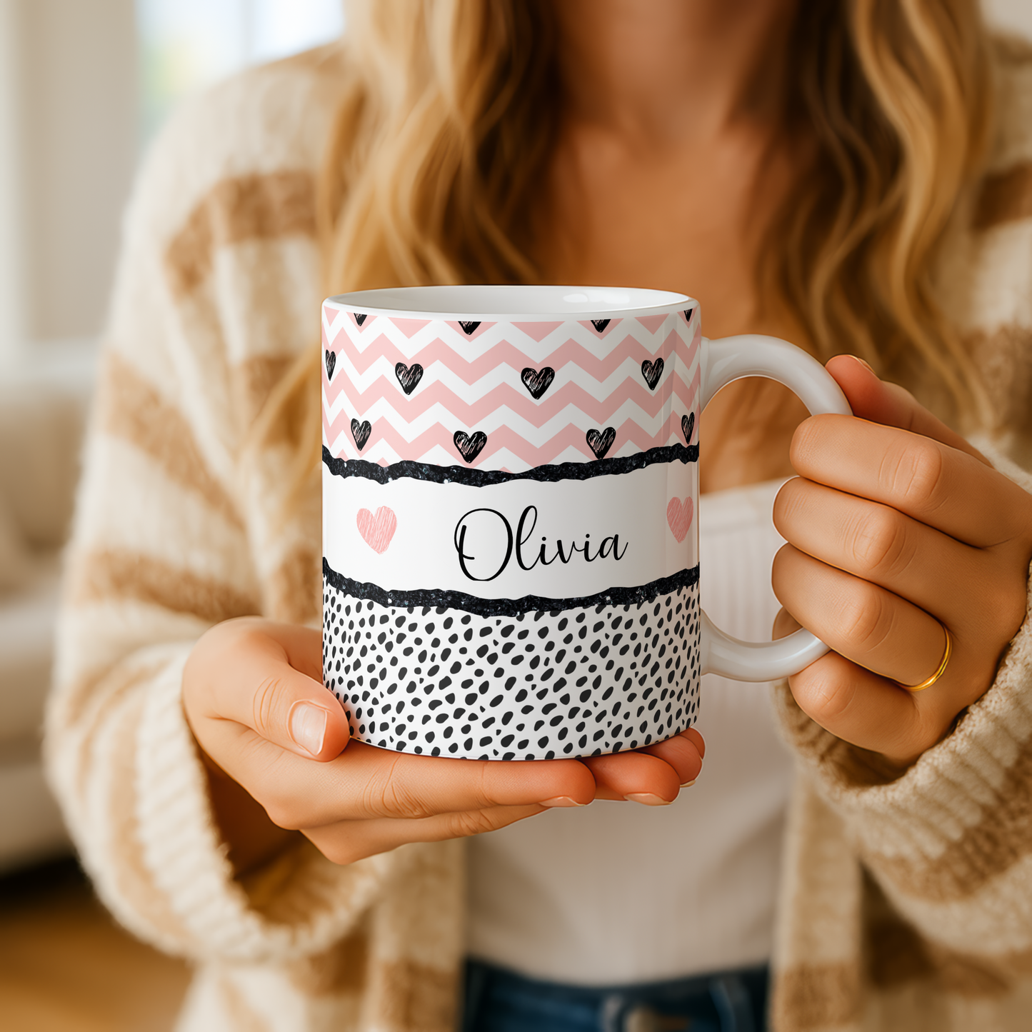 Personalised Best Friend Mug | Pink Heart BFF Gift | Custom Name Coffee Cup for BFF
