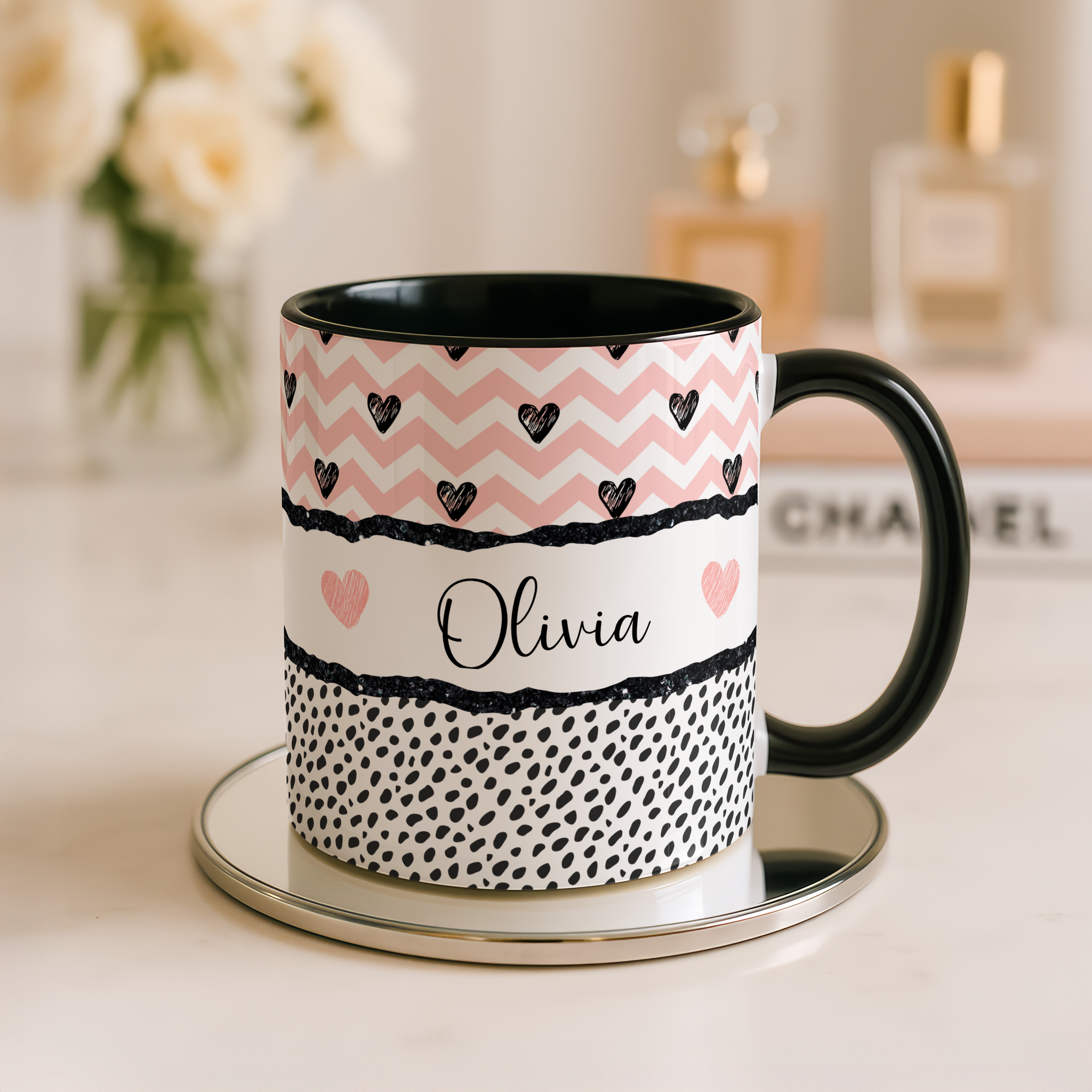 Personalised Best Friend Mug | Pink Heart BFF Gift | Custom Name Coffee Cup for BFF