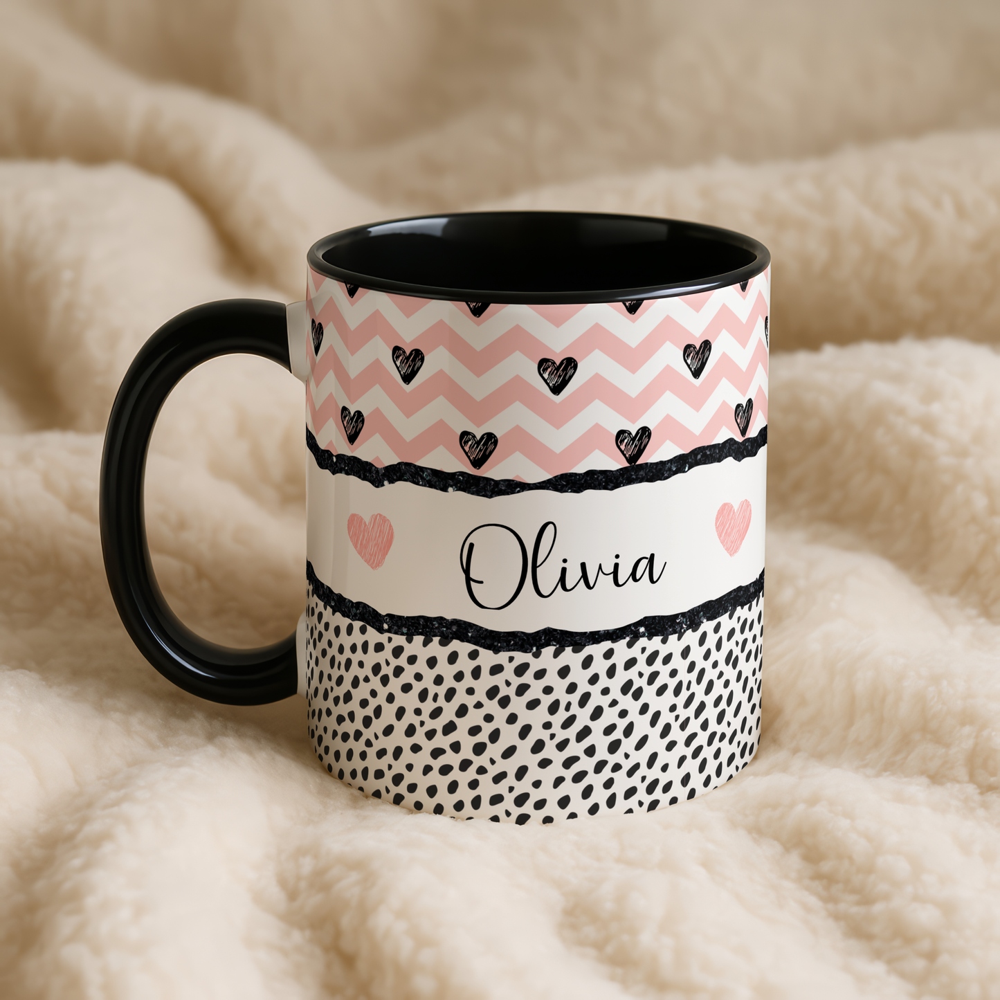 Personalised Best Friend Mug | Pink Heart BFF Gift | Custom Name Coffee Cup for BFF
