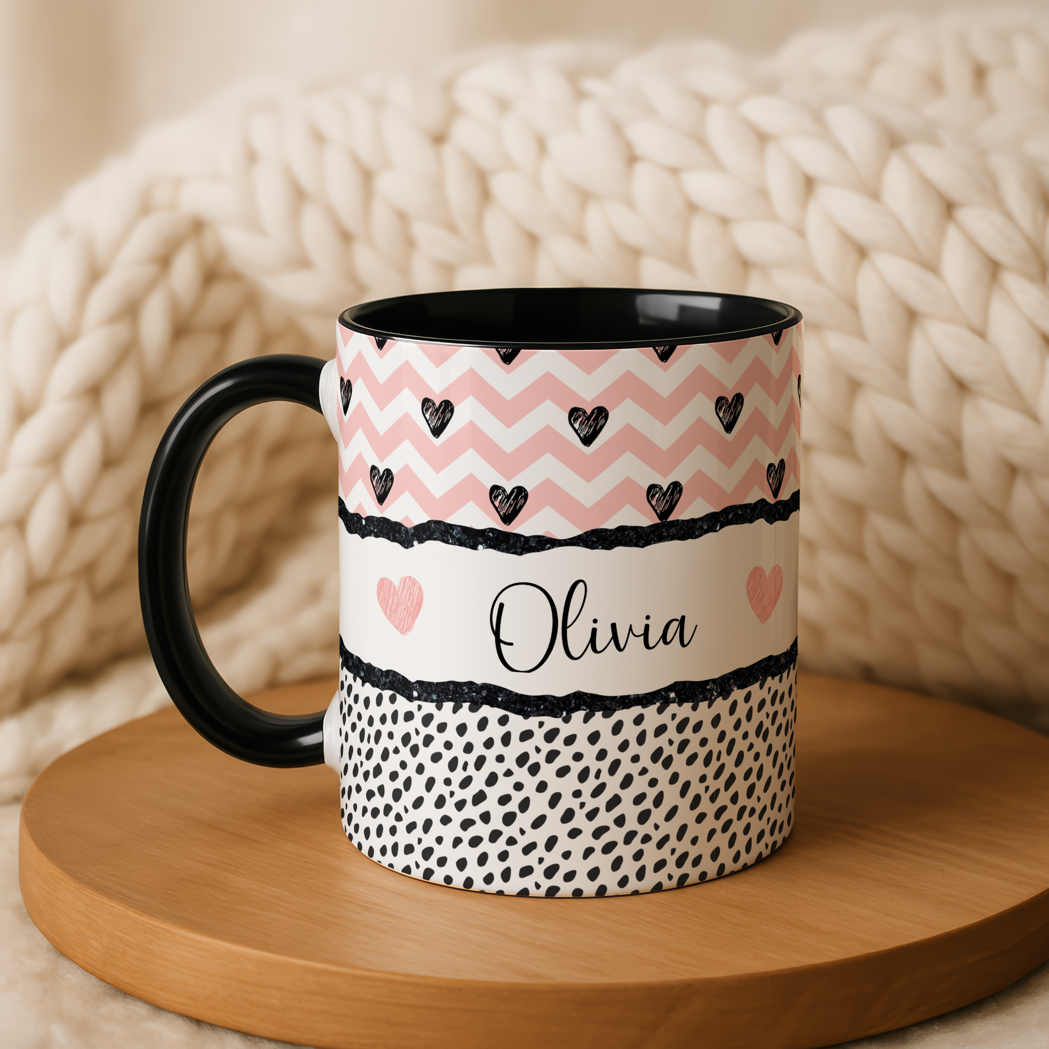 Personalised Best Friend Mug | Pink Heart BFF Gift | Custom Name Coffee Cup for BFF