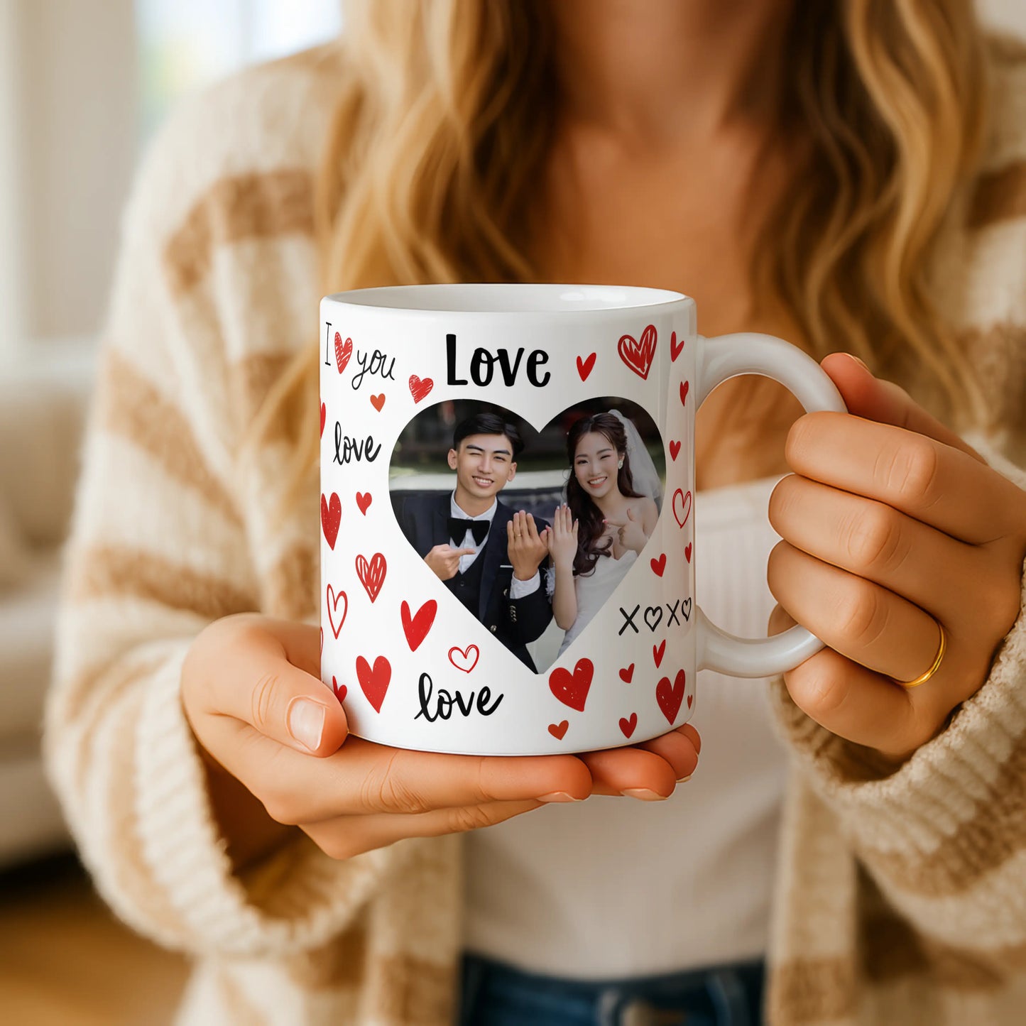 Personalised Love Heart Photo Mug | Custom Couple Photo | Wedding Engagement Gift | Romantic Coffee Cup