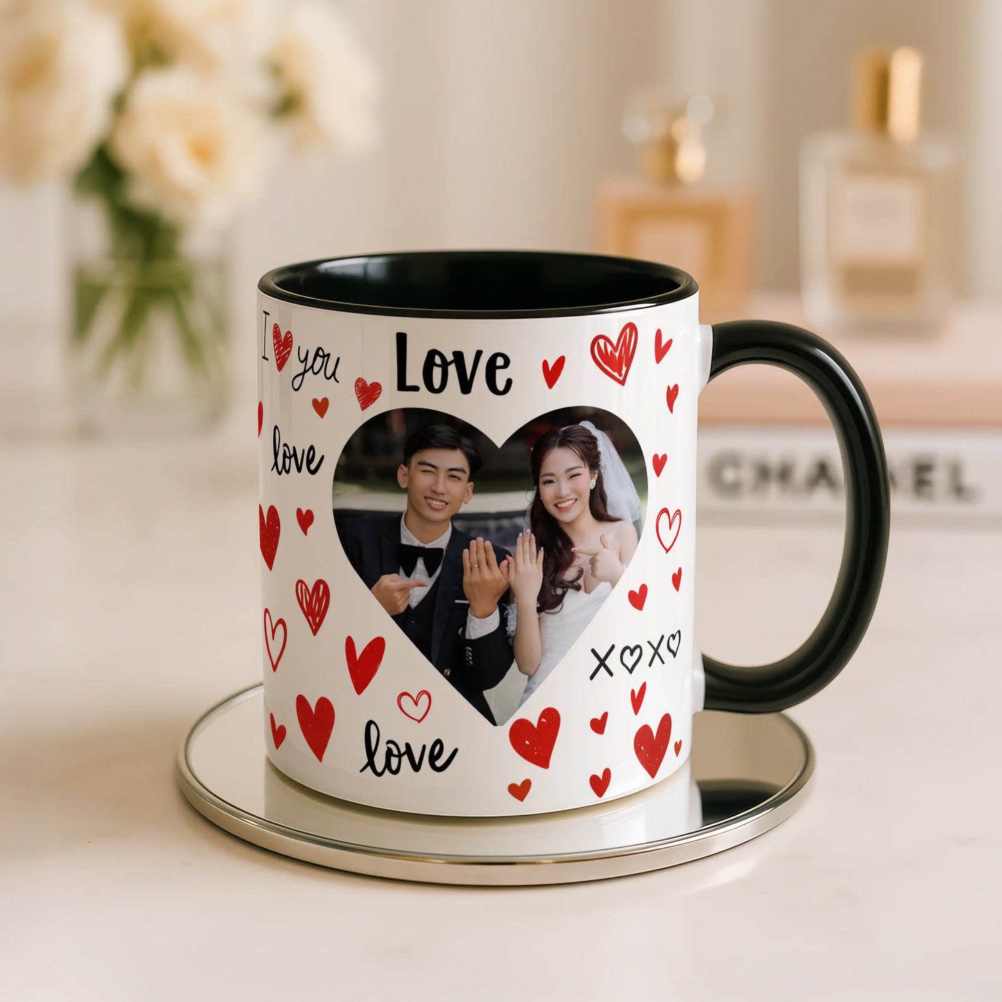 Personalised Love Heart Photo Mug | Custom Couple Photo | Wedding Engagement Gift | Romantic Coffee Cup