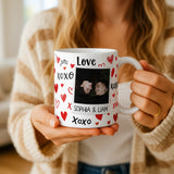 Personalised Love XOXO Couple Photo Mug | Custom Names | Black Handle | Romantic Valentine's Gift