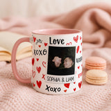 Personalised Love XOXO Couple Photo Mug | Custom Names | Black Handle | Romantic Valentine's Gift