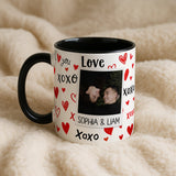 Personalised Love XOXO Couple Photo Mug | Custom Names | Black Handle | Romantic Valentine's Gift