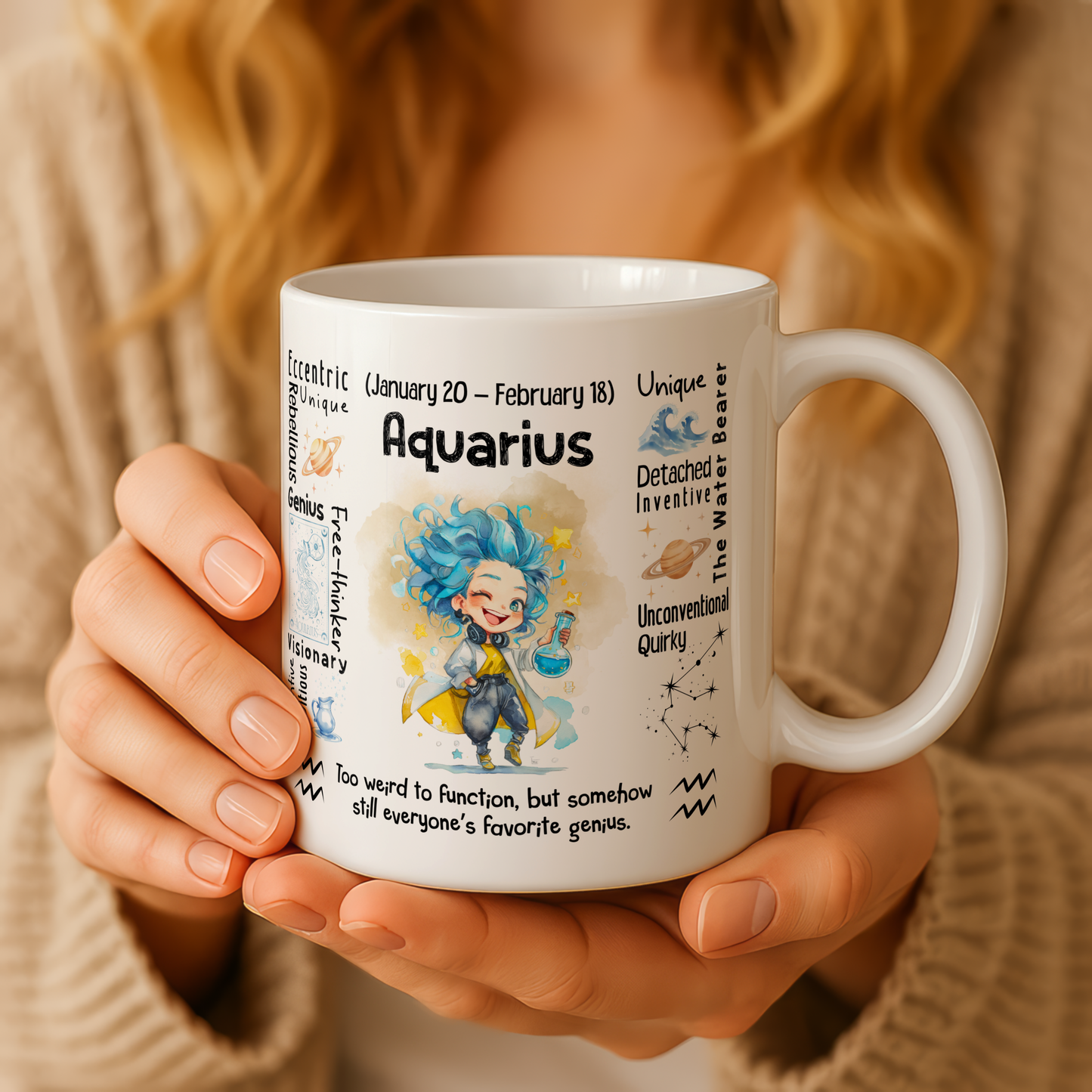 Aquarius Zodiac Mug | Star Sign Gift | Astrology Coffee Cup (Jan 20 - Feb 18)