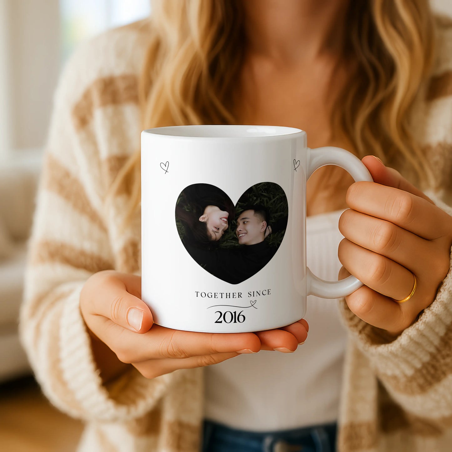 Personalised Couple Photo Mug | Together Since Custom Date | Anniversary Gift | Romantic Heart Photo Coffee Cup