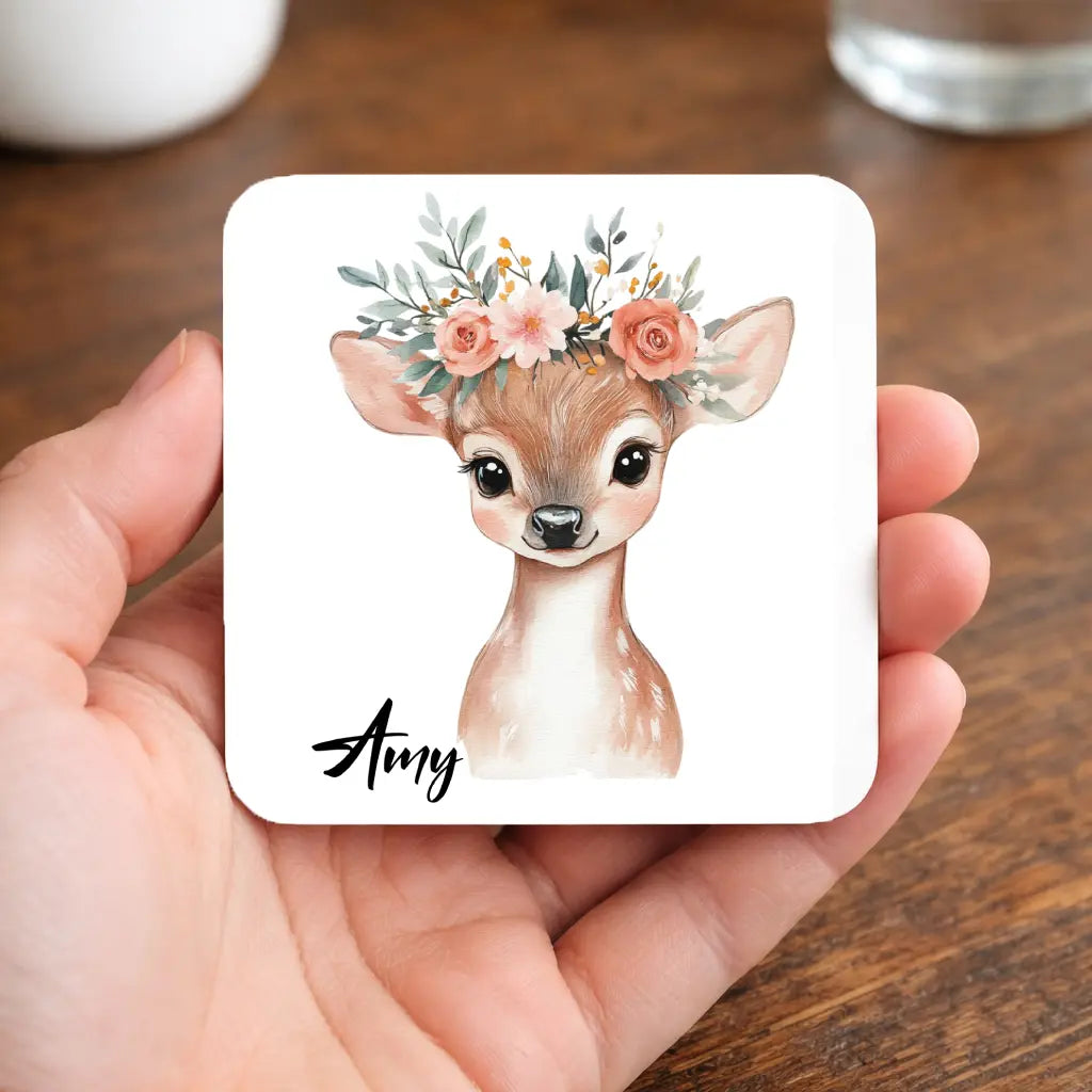 Personalised Deer Mug | Custom Name Gift | Floral Fawn Design | Gift for Girls & Women