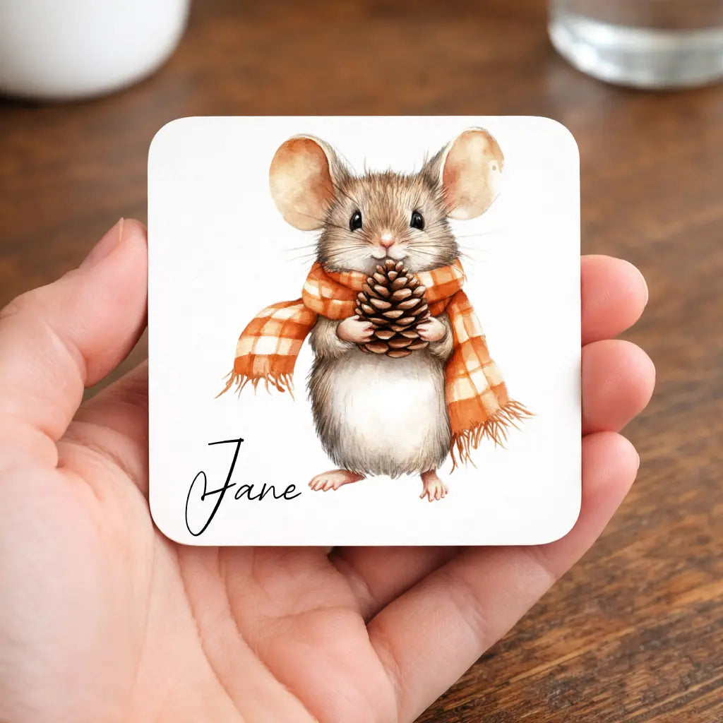 Personalised Mouse Mug | Custom Name Gift | Cosy Autumn Mouse Design | Gift for Her