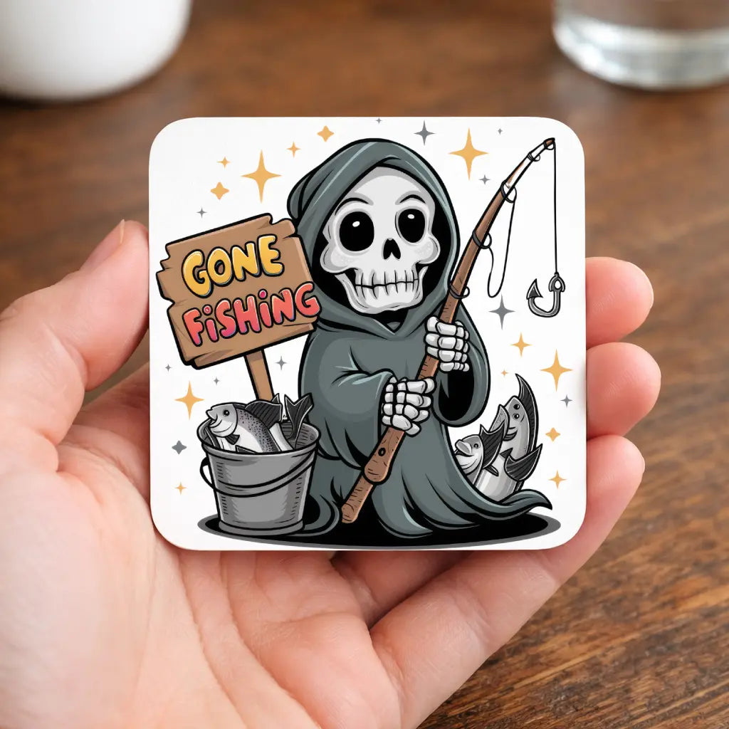 Gone Fishing Mug • Funny Fishing Gift • Grim Reaper Mug • Gift for Him Dad • Fisherman Gift • Funny Birthday Gift • Tea Coffee Mug