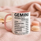Gemini Nutrition Facts Mug • Gemini Star Sign Gift • Funny Zodiac Mug • Gemini Birthday Gift for Her • Sister • Friend • Tea Coffee Mug
