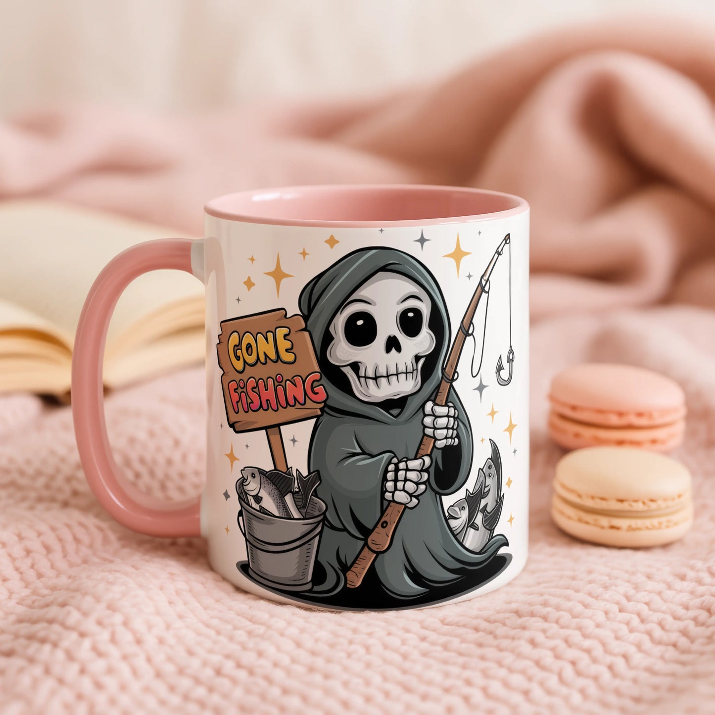 Gone Fishing Mug • Funny Fishing Gift • Grim Reaper Mug • Gift for Him Dad • Fisherman Gift • Funny Birthday Gift • Tea Coffee Mug