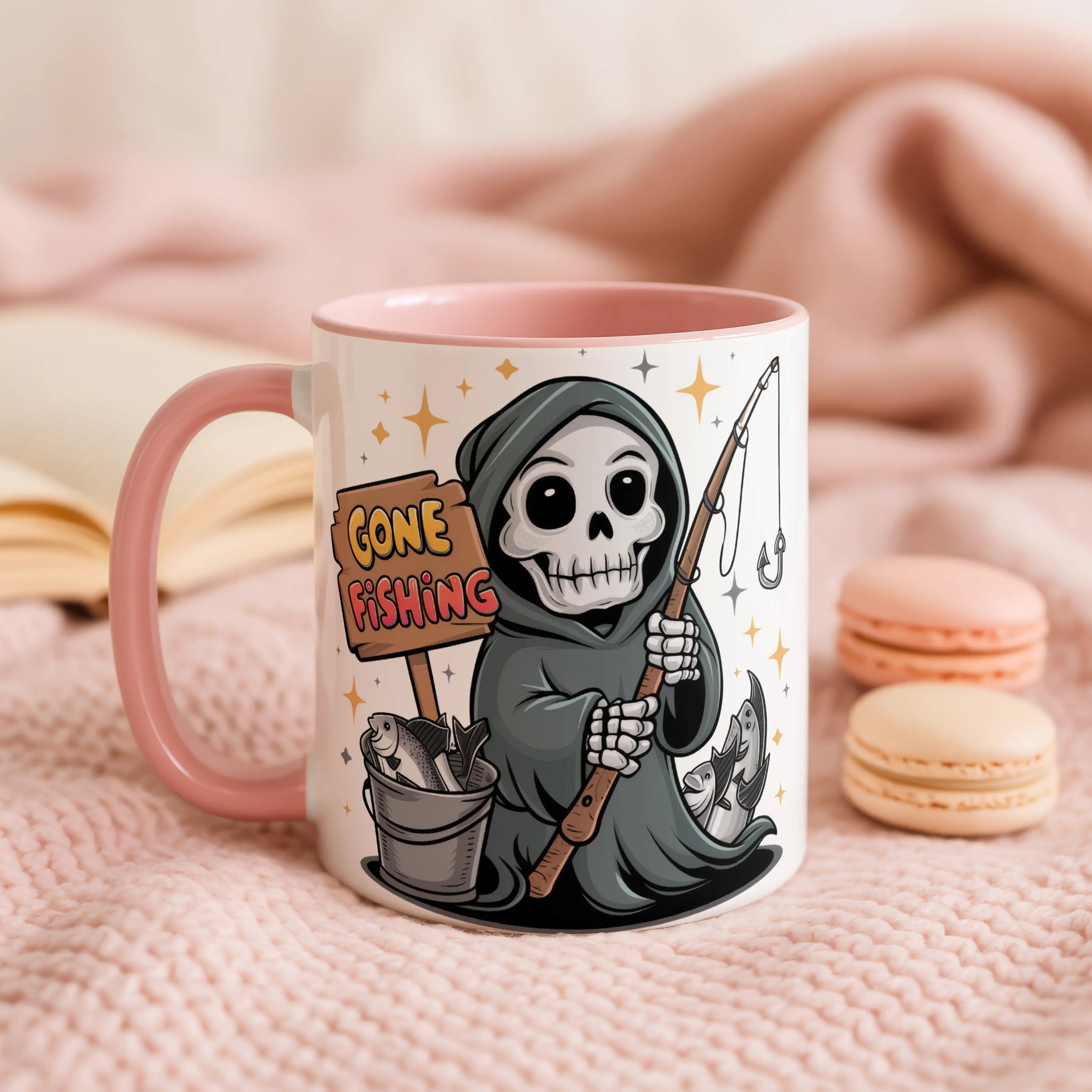 Gone Fishing Mug • Funny Fishing Gift • Grim Reaper Mug • Gift for Him Dad • Fisherman Gift • Funny Birthday Gift • Tea Coffee Mug