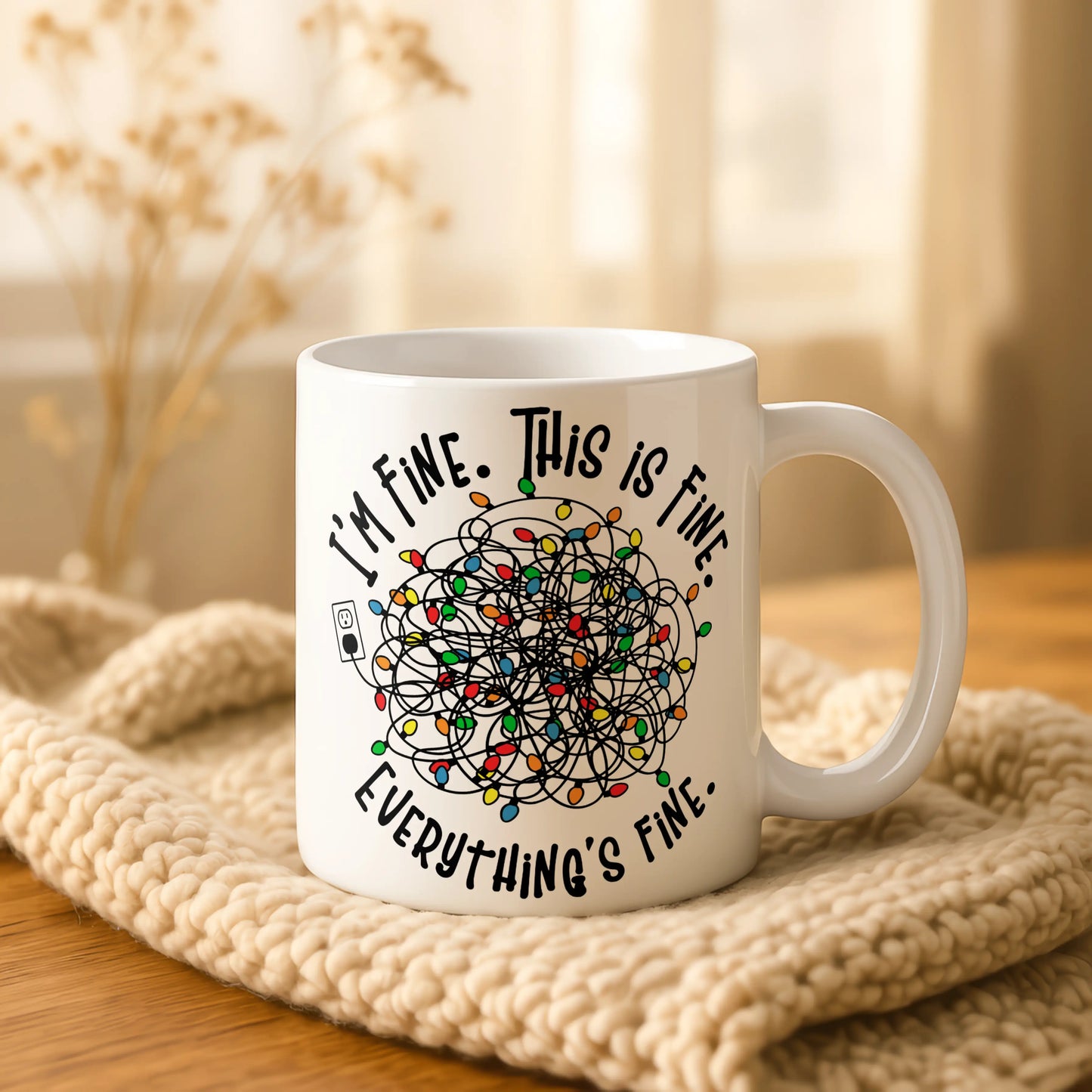 I'm Fine. This is Fine. Sarcastic Tangled Lights Mug