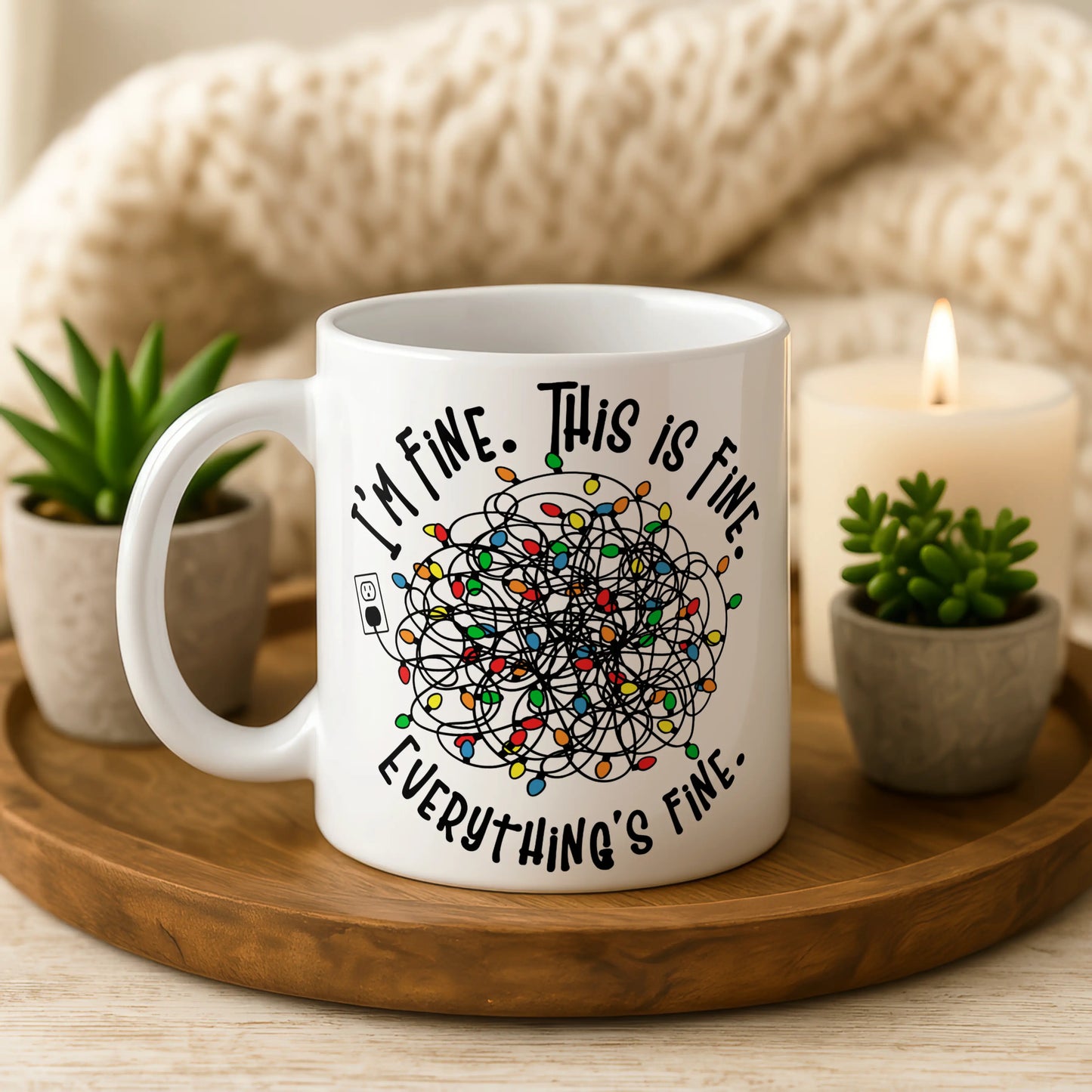 I'm Fine. This is Fine. Sarcastic Tangled Lights Mug