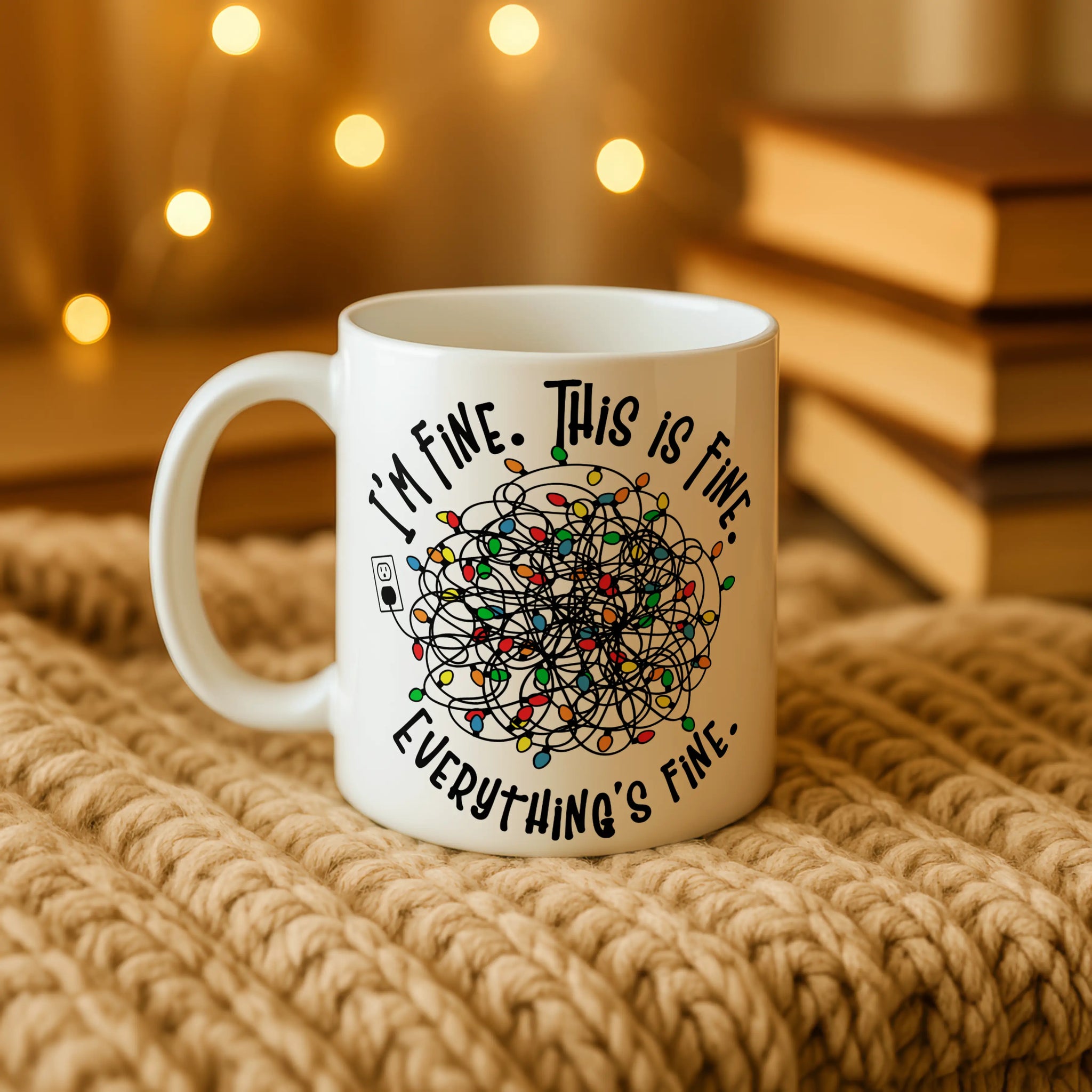 I'm Fine. This is Fine. Sarcastic Tangled Lights Mug