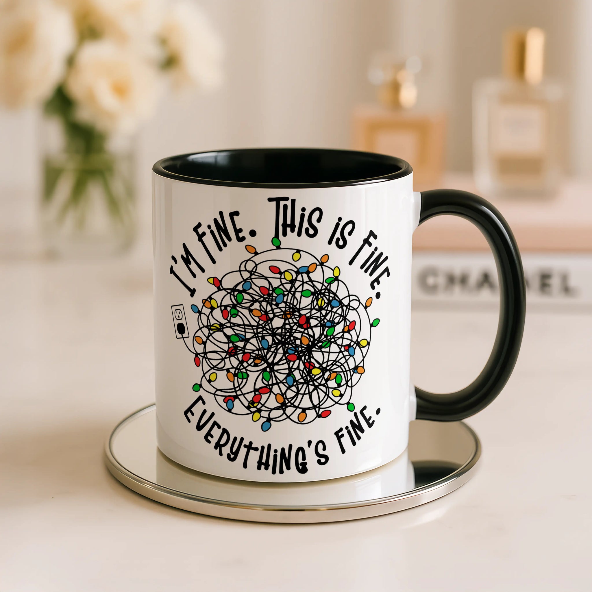 I'm Fine. This is Fine. Sarcastic Tangled Lights Mug