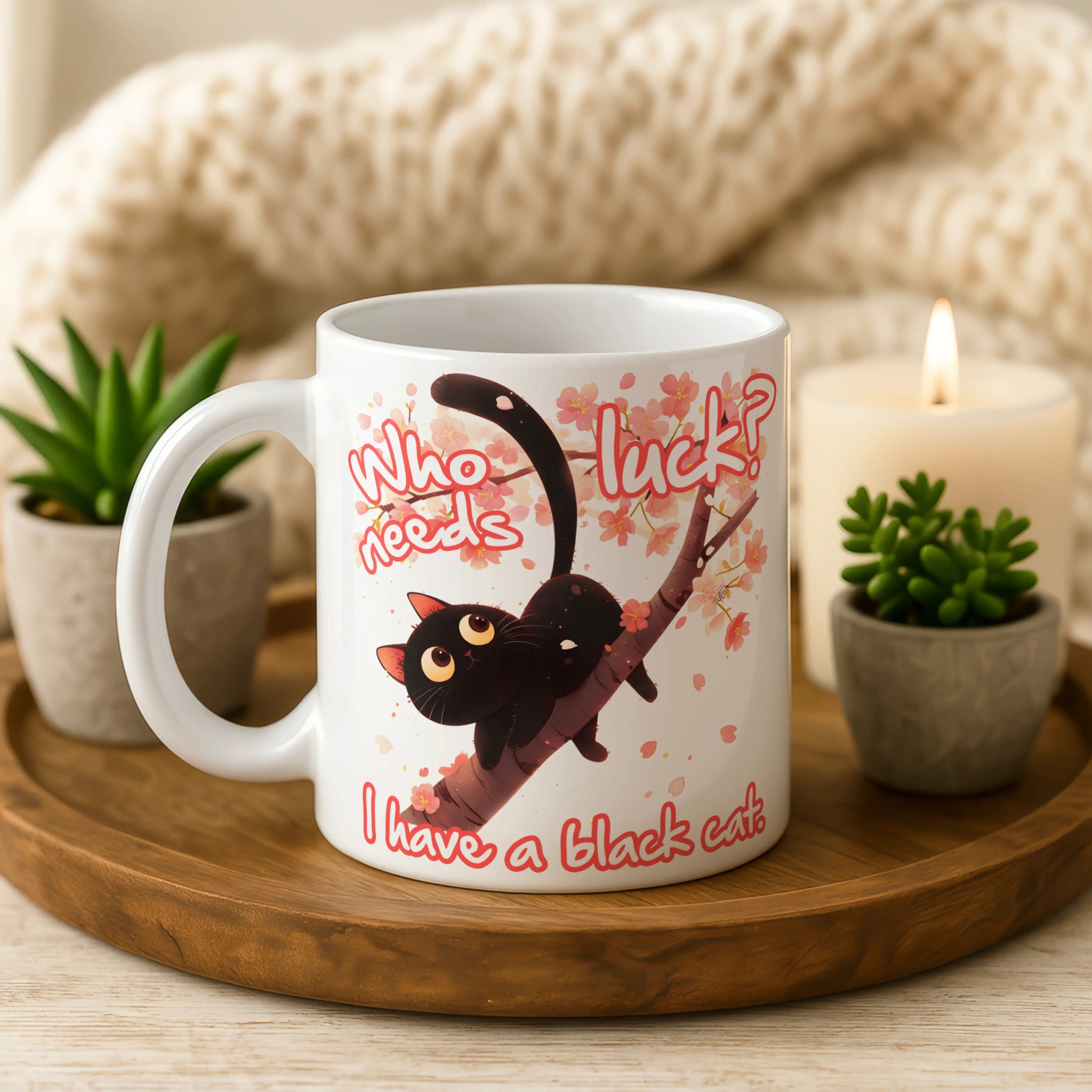 Who Needs Luck I Have a Black Cat Mug – Funny Cat Lover Gift, Spooky Black Cat Coffee Cup for Her