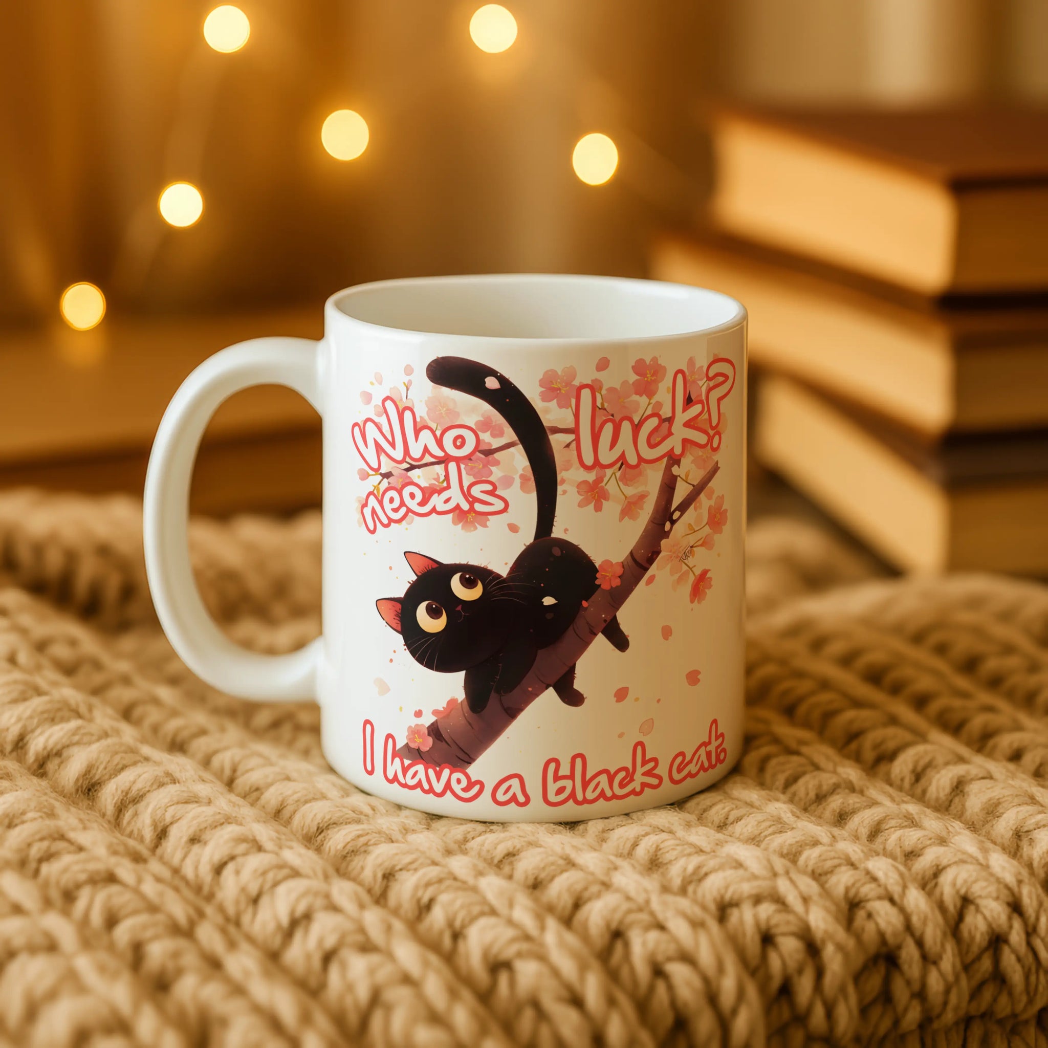 Who Needs Luck I Have a Black Cat Mug – Funny Cat Lover Gift, Spooky Black Cat Coffee Cup for Her