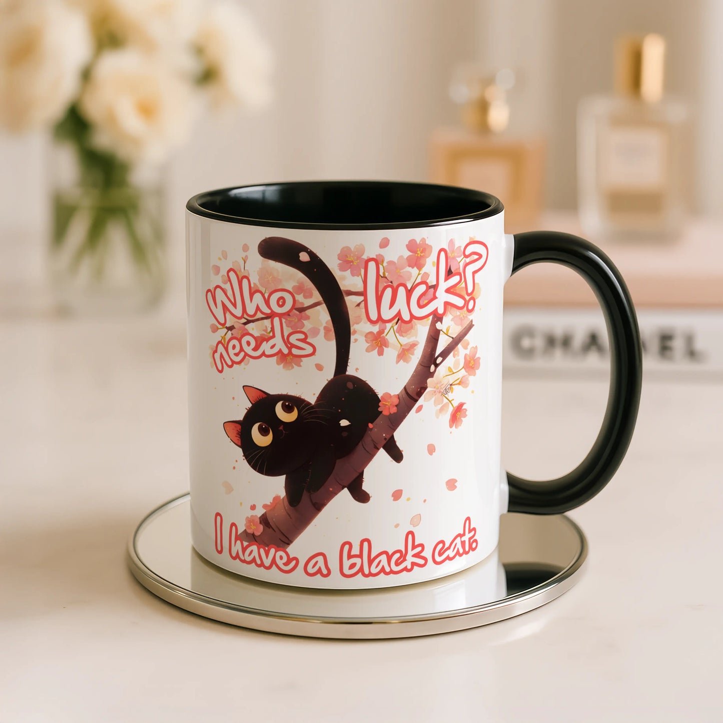 Who Needs Luck I Have a Black Cat Mug – Funny Cat Lover Gift, Spooky Black Cat Coffee Cup for Her