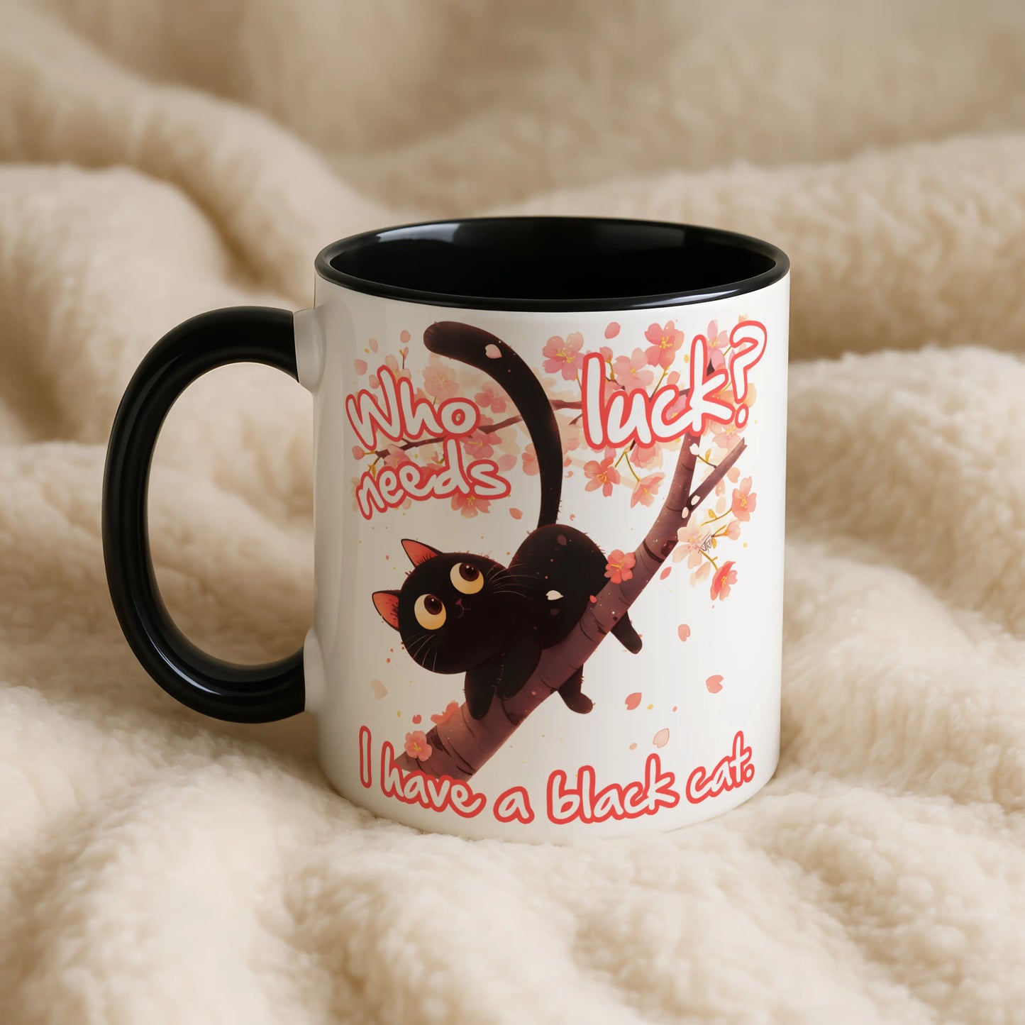 Who Needs Luck I Have a Black Cat Mug – Funny Cat Lover Gift, Spooky Black Cat Coffee Cup for Her
