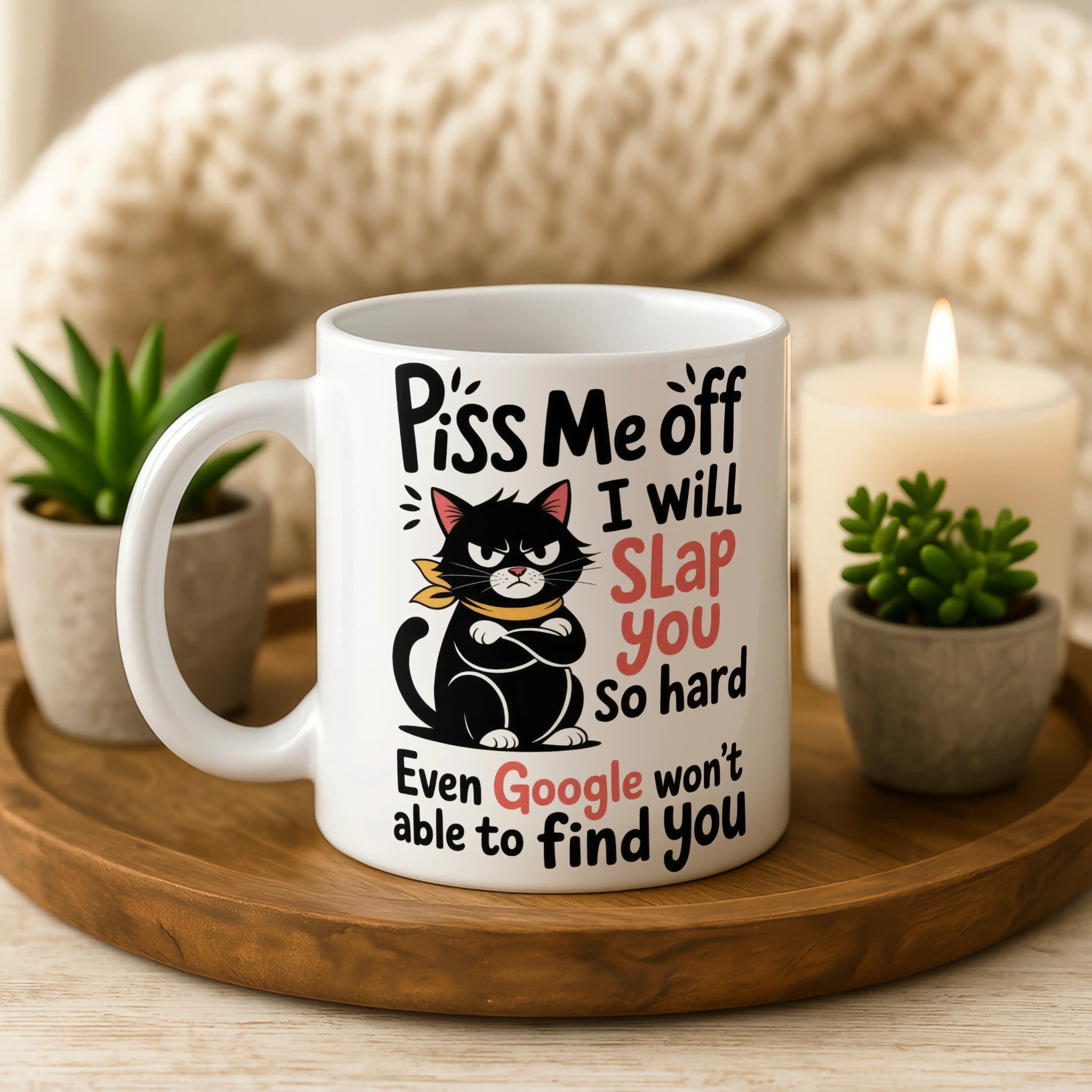 Piss Me Off I Will Slap You Mug • Funny Grumpy Cat Mug • Cat Lover Gift • Funny Rude Mug • Gift for Her Him • Birthday Gift • Tea Coffee Mug