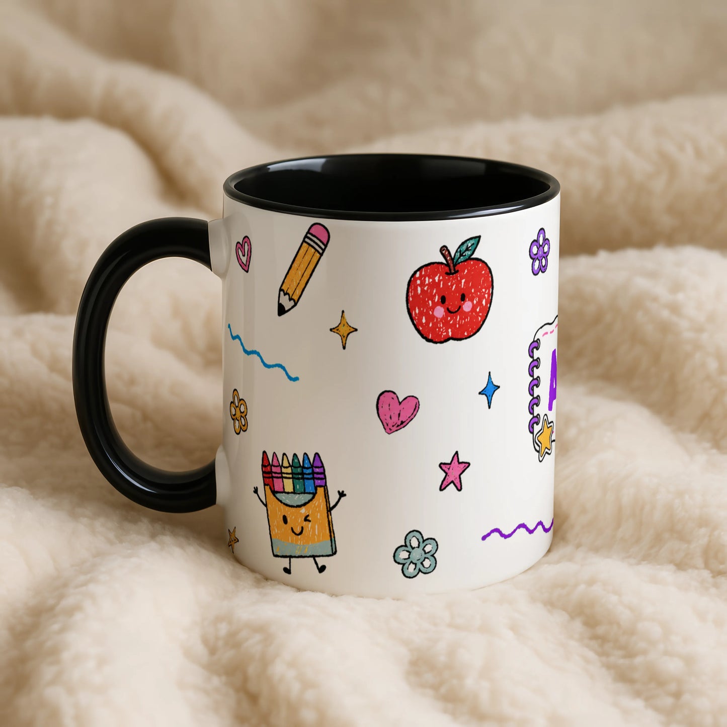 Personalised Kids School Doodle Mug | Custom Name Coffee Cup | Back to School Gift for Children