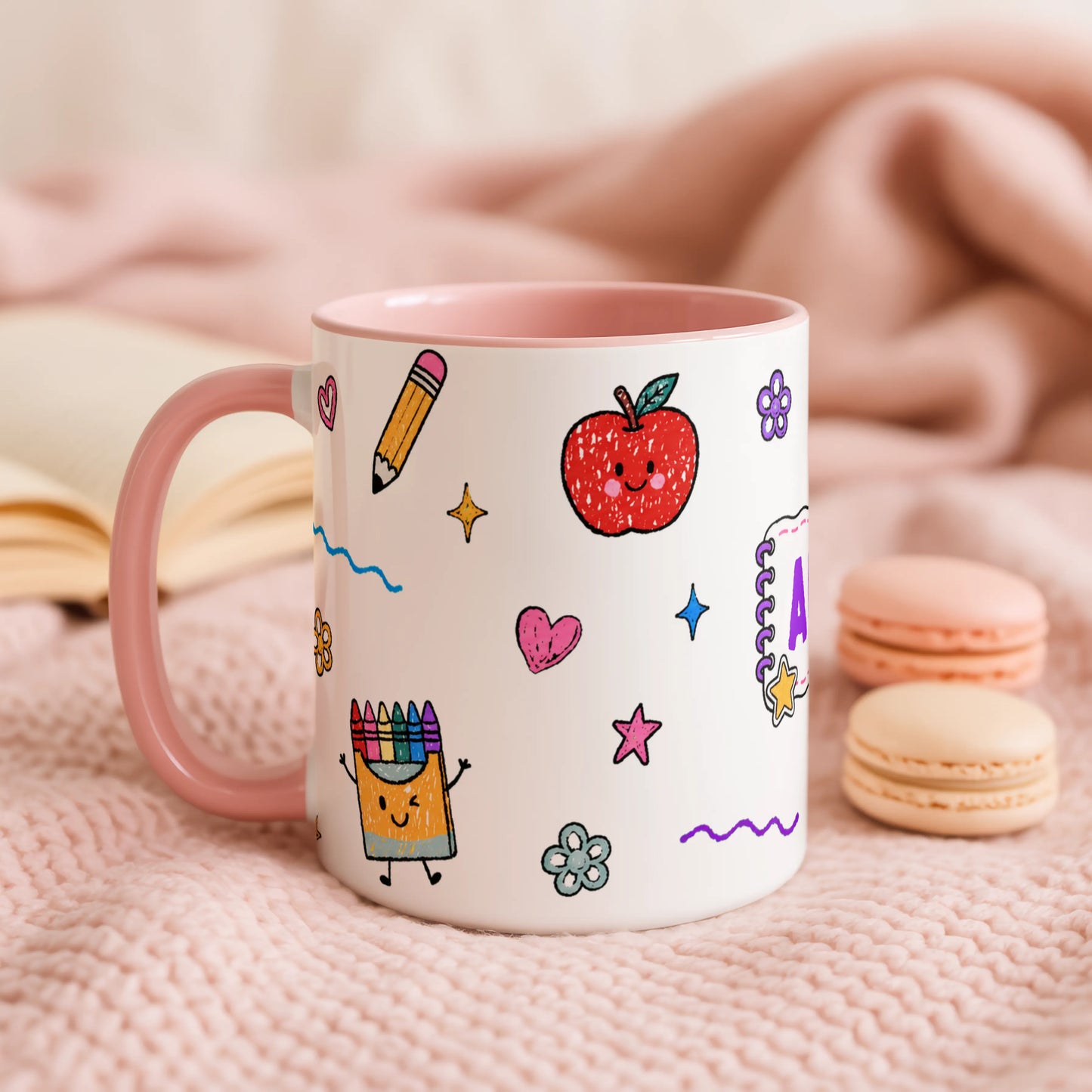 Personalised Kids School Doodle Mug | Custom Name Coffee Cup | Back to School Gift for Children