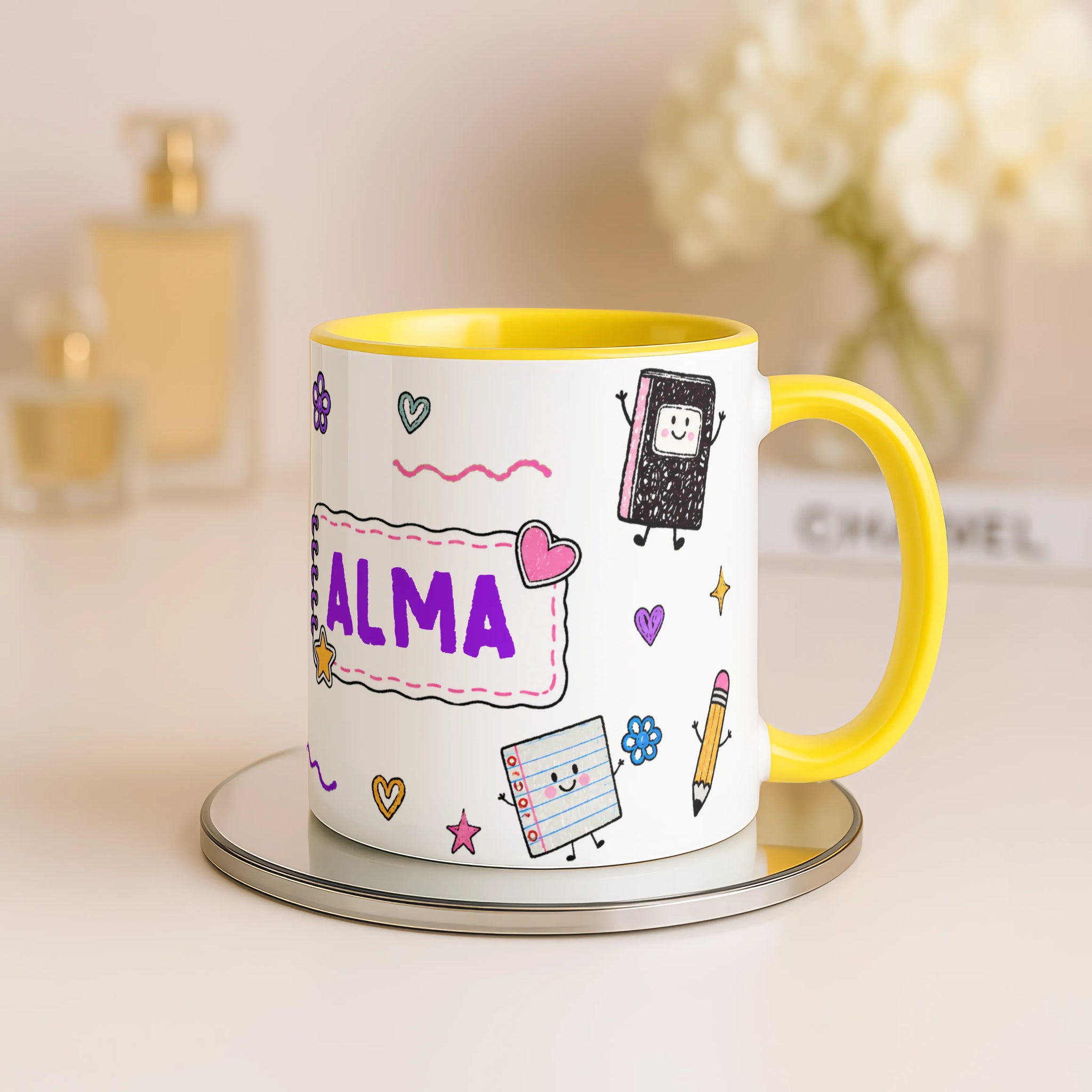 Personalised Kids School Doodle Mug | Custom Name Coffee Cup | Back to School Gift for Children