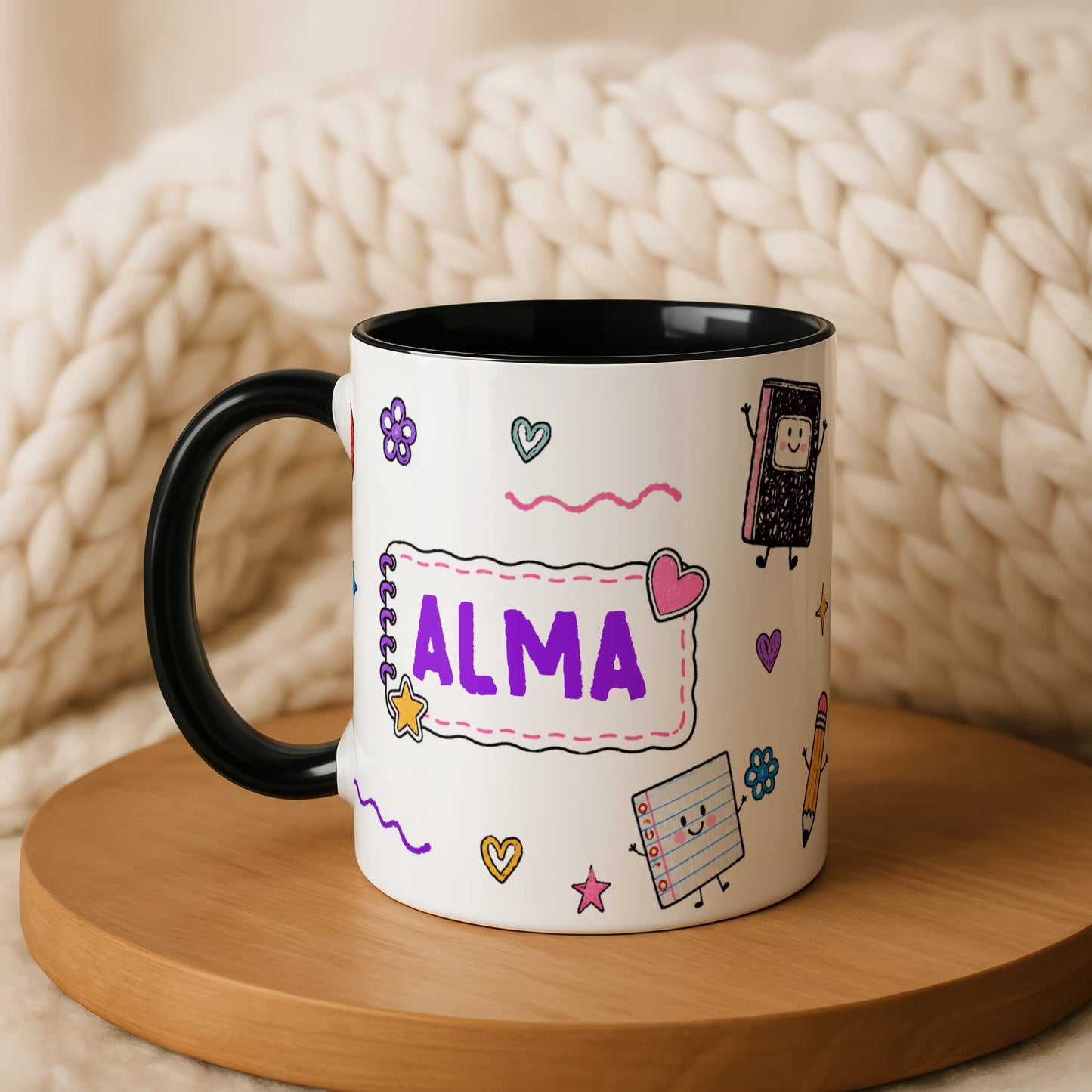 Personalised Kids School Doodle Mug | Custom Name Coffee Cup | Back to School Gift for Children